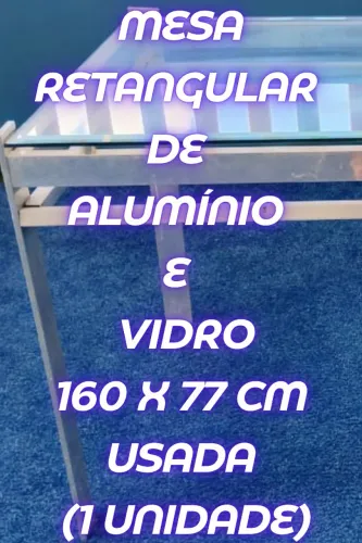 Mesa Retangular de Alumínio e Vidro 160 x 77 cm