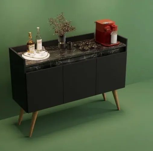 Buffet Golden Marmorizado 3 portas Preto E Marmore Preto NOVO!