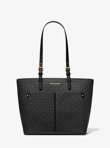 Bolsa Michael Kors Jet Set Medium Logo Pocket Tote - Preta | Original