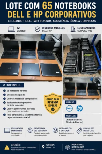 65 Notebooks Dell Latitude e HP EliteBook - Lote Completo - 61 ligando
