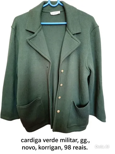 Cardigan verde militar, gg. Sem uso, por 98,00 reais!
