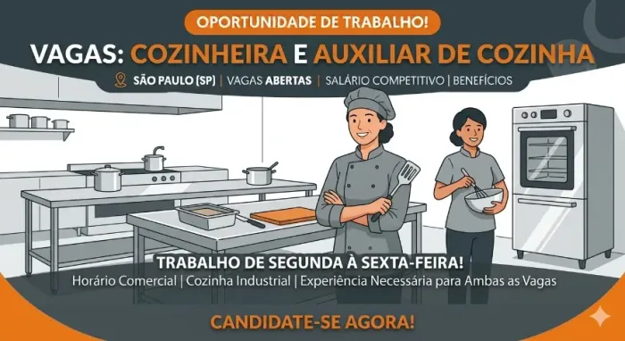 Cozinheira ou Auxiliar de Cozinha - Segunda à Sexta - Próximo ao Shopping Plaza Sul