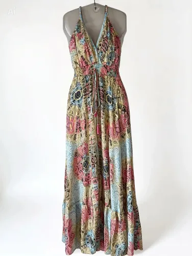 Vestido Longo Feminino Mistral | Elegante, Fluido e Estampado