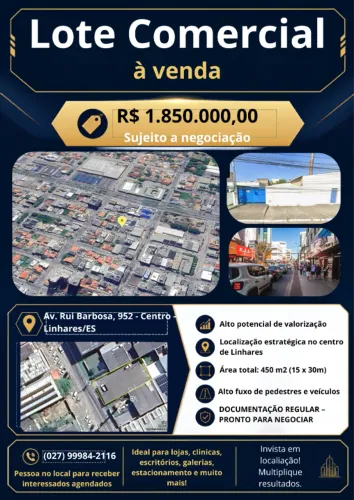 LOTE COMERCIAL 450M2 - CENTRO/LINHARES/ES