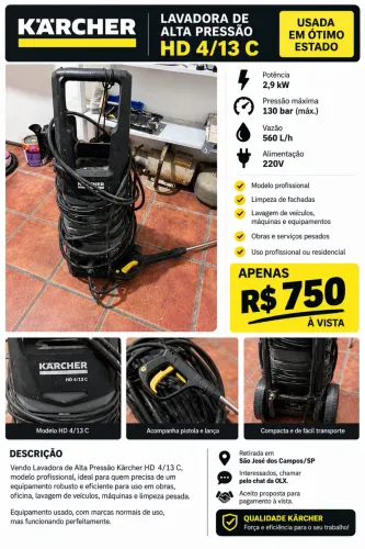 Lavadora Kärcher HD 4/13 C Profissional 220V - 130 Bar