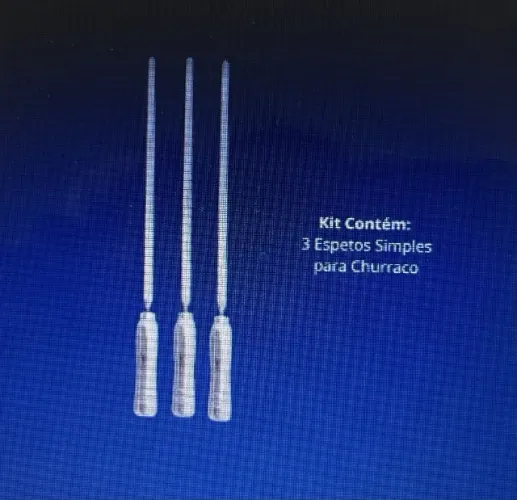 Kit 3 Espetos Churrasco Ponta Simples 50 Cm Inox Cabo De Alumínio