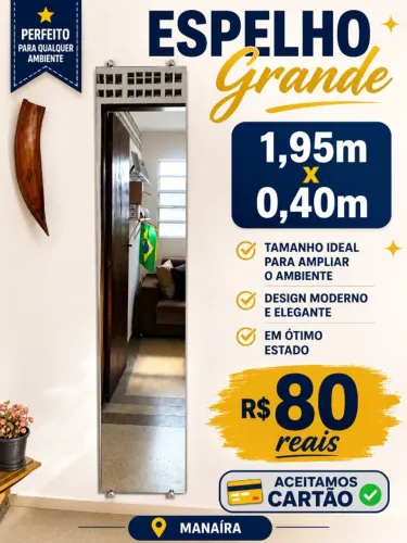 Espejo decorativo grande 1.95x 0.40 inclui tapa francesa