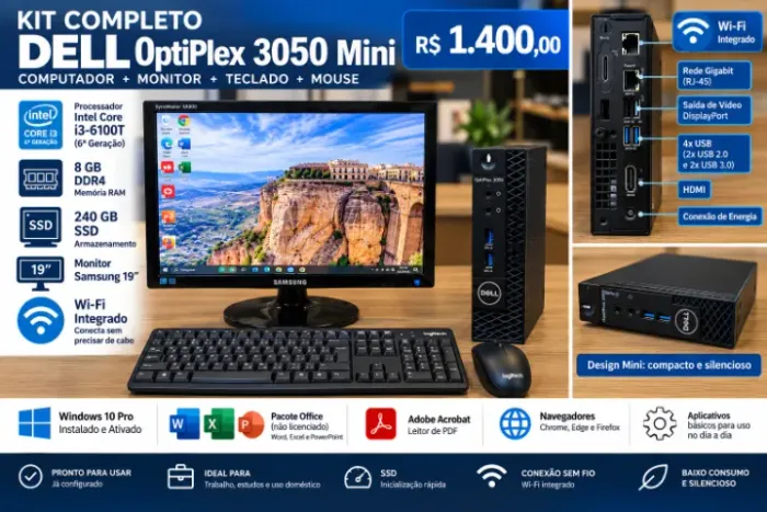 Kit PC Dell OptiPlex 3050 i3 + Monitor Samsung + Logitech