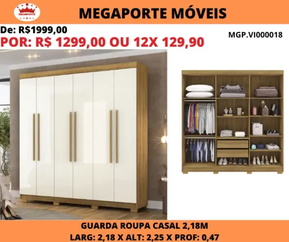 Guarda Roupa Casal 2,18 Elegance 6P