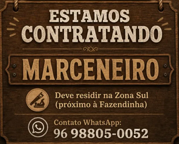 Contratando Marceneiro com experiência.