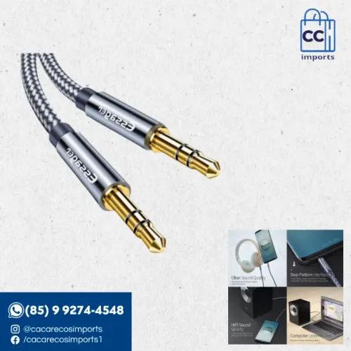 Cabo Auxiliar P2 TRS 3,5mm 1,2m Macho x Macho Essager Estéreo | Novo | Pronta Entrega