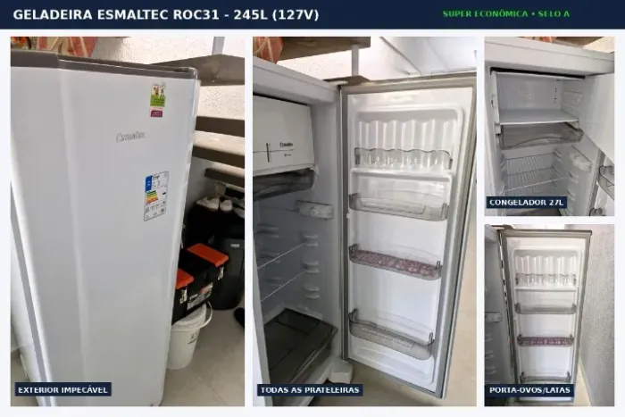 Geladeira Esmaltec ROC31 245L Branca 127V - Selo A Econômica (Impecável)