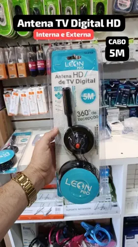 Antena Digital Smart TV HD Interna/Externa Leon Pro Cabo 5 Metros