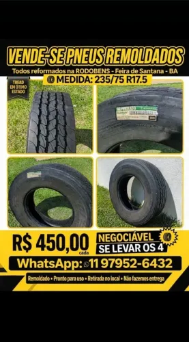 4 Pneu remoldados R$420 cada. Valor negociável se levar os 4