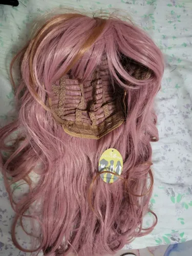 wig peruca rosa com franja 40cm