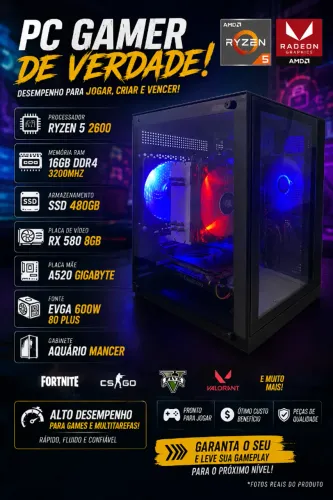 Vendo Ou Troco PC GAMER RYZEN 5 16GB RAM RX 580 8GB SSD 