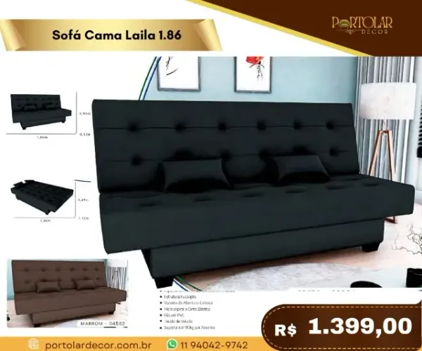 Sofá cama Laila 1.86, a pronta entrega