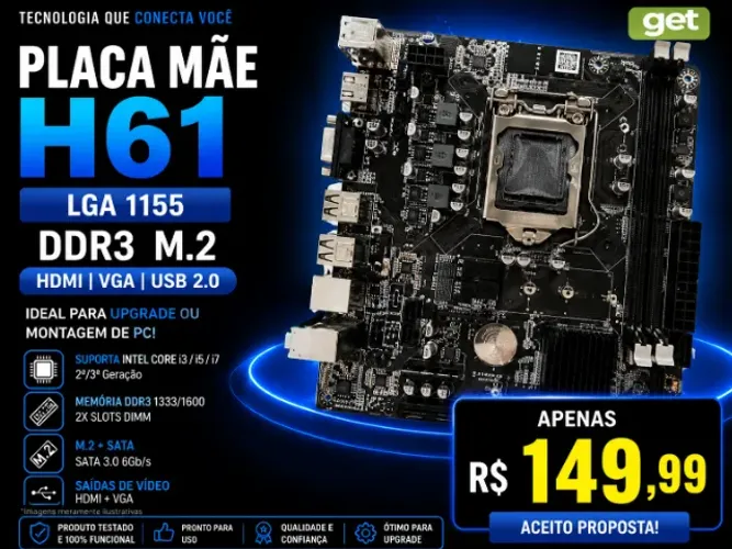Placa Mãe H61 LGA 1155 DDR3 M.2 HDMI VGA Nova Barato