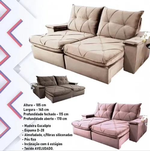 Sala sofá retrátil e reclinável 290 cm de largura aberto até 180 cm 