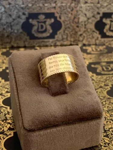 Anel em ouro 18k 750 Oração Pai Nosso 18 gramas