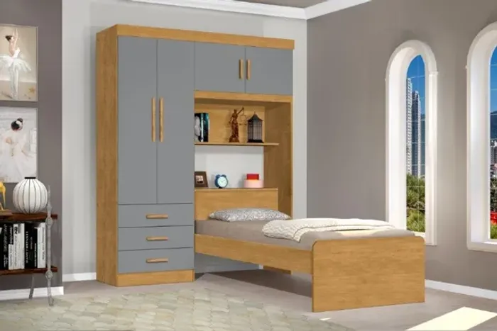 Roupeiro Cabeceira Baú Com Cama México Solteiro! Frete + Montagem Grátis