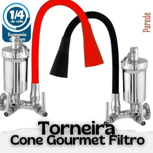 Torneira Cone Bica Móvel Parede Gourmet Com Filtro Vermelha 2 Jatos _ CS305