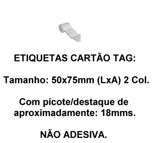 Etiqueta TAG , Cartão, 50x75mm com 02 Colunas e Picote, p/ Roupa, Confecção, Artesanato