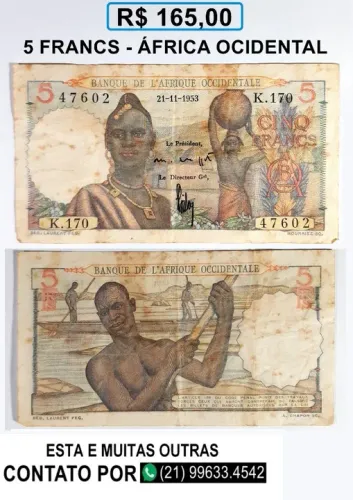 Cédula Cinq francs- República da África Ocidental