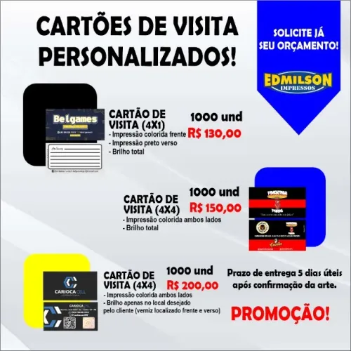 1000 CARTÃO DE VISITA PERSONALIZADO 300G