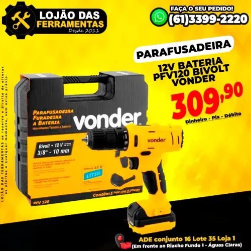 Parafusadeira 12V Bateria Pfv120 Bivolt Vonder