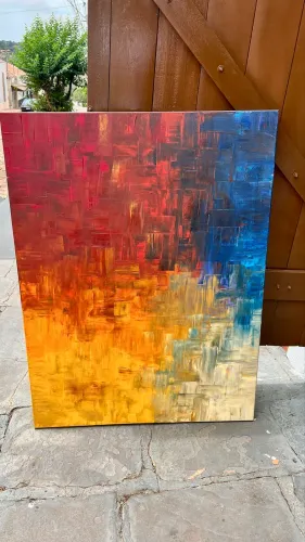 Obra de Arte Abstrata Intensa do Artista Julio Rodrigues (Assinada 2011) - 130 x 80 cm