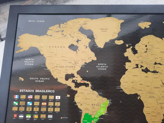 Mapa Mundi de Raspar 86cm X 65cm Largura Com Moldura,V.Prudente