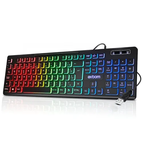 Teclado Gamer USB RGB Exbom BK-155C 107 Teclas ABNT2 LED RGB Fixo - últimas duas unidades