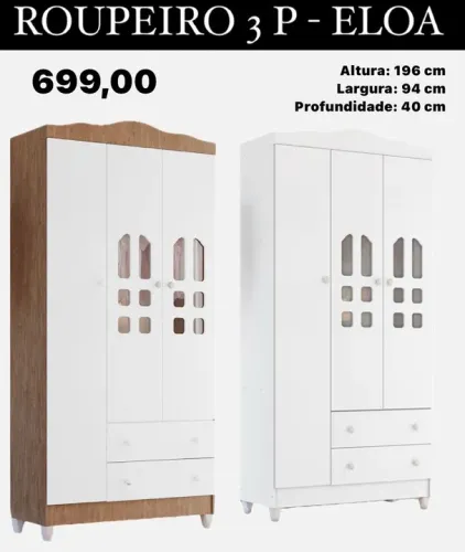 Roupeiro 3 Portas Eloa Infantil -- Novo. FRETE GRÁTIS ENTREGA HOJE !!!