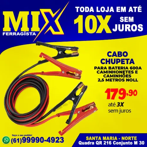 Cabo Chupeta Para Bateria 600A Caminhonetes e Caminhões 2,5 Metros Noll