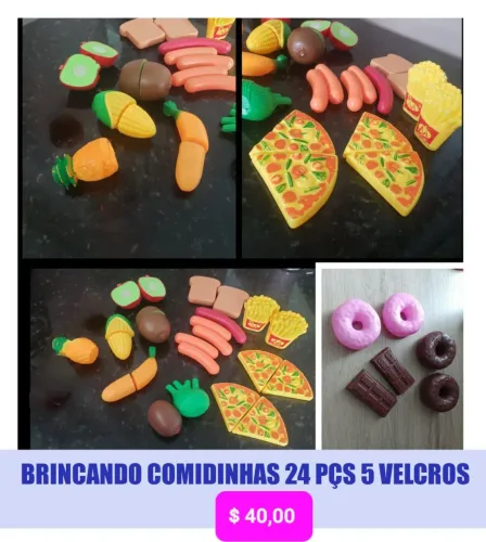 Comidinhas de brinquedo com e sem velcro - 24 peças
