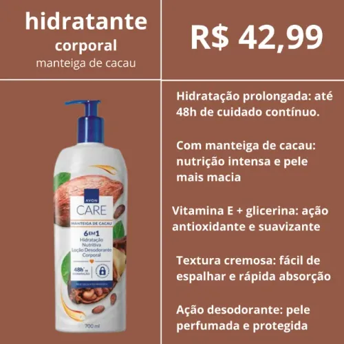 LOÇÃO DESODORANTE CORPORAL MANTEIGA DE CACAU Avon Care - 700 ml