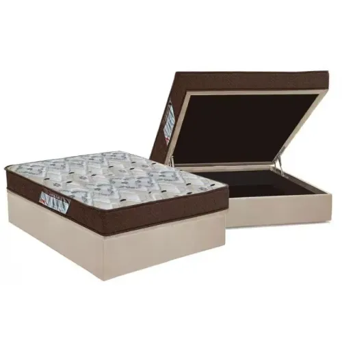 Base Baú Casal Bege com Colchão Casal D45 Ortobom - Entrega Rápida!