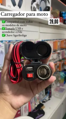 Carregador para Moto 12Vdc com Tomada USB