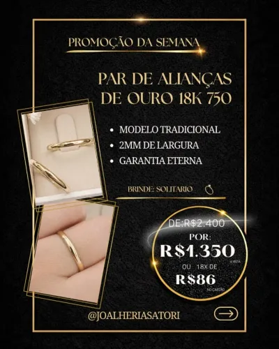 PAR DE ALIANÇAS OURO 18K - MODELO DA PROMOÇÃO DA SEMANA