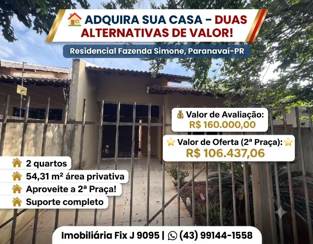 Imóvel com ótimo custo ? Casa no Residencial Fazenda Simone, Paranavai - PR, Nº 707, 2 qua
