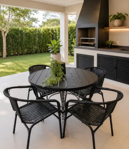 Mesa aluminio ripado área externa cadeira fibra junco