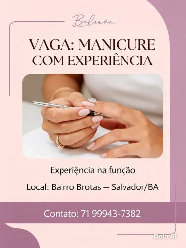 Vaga manicure e pedicure