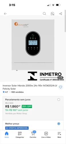Inversor solar felicity 2000w 24v