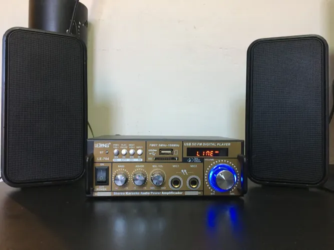 Mini Amplificador Bluetooth LE-704 + Caixas Philips Home theater Originais