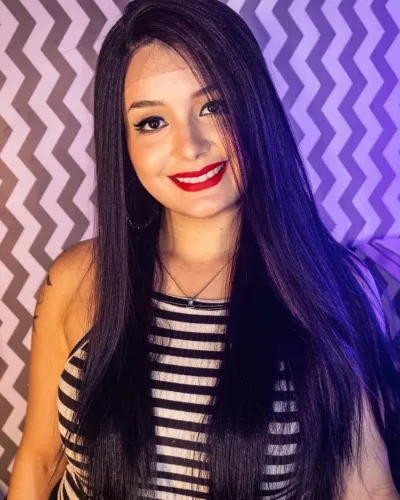 Peruca front lace cabelo humanizado preto 70cm repartição fixa