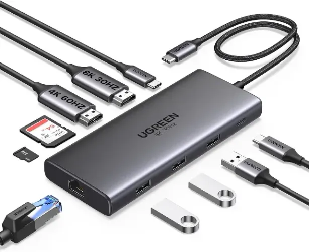 UGREEN Revodok Pro 210 USB C HUB 2 HDMI, 10 em 1 Docking Station com 1000Mbps Ethernet, 10