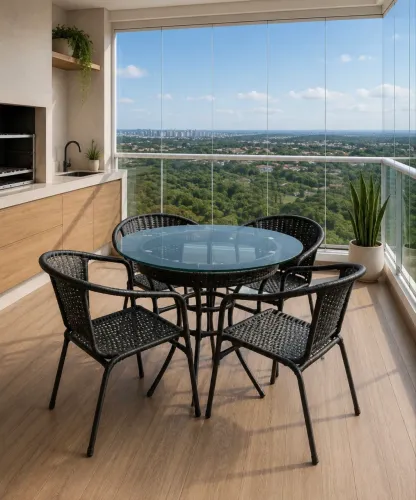 Mesa área externa jantar cadeira em fibra sintética junco 