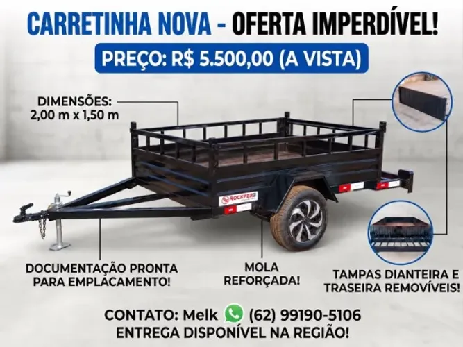 Carretinha nova 2,00 x 1,50 m com documentação