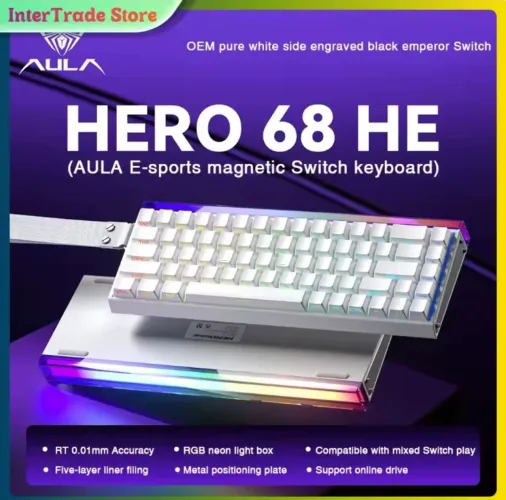 Teclado magnético AULA HERO 68HE. 0.01mm rápido trigger e 8000hz